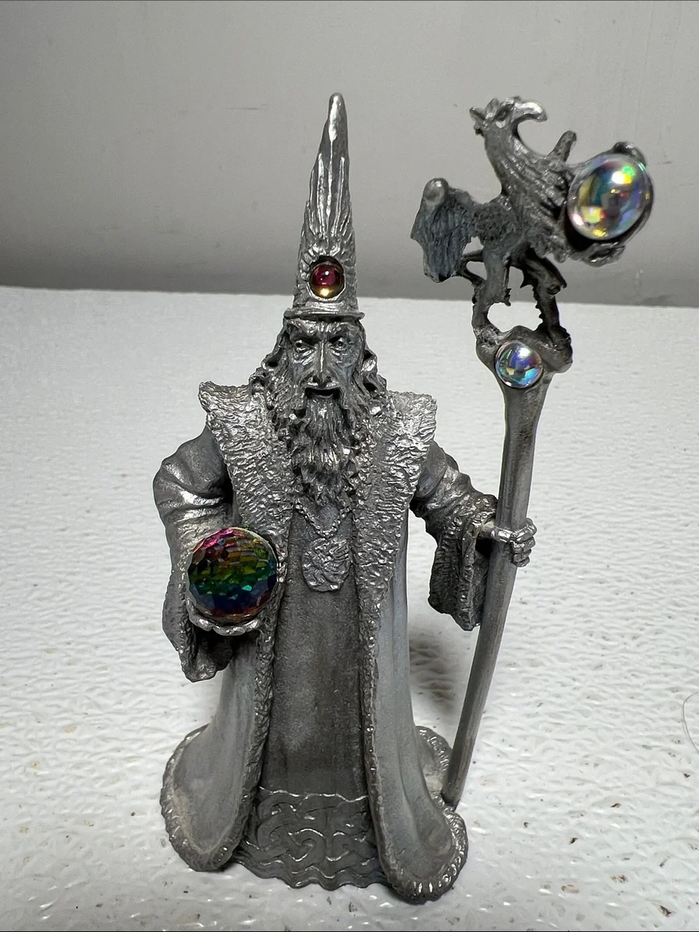 Perth Pewter Wizard Figurine 1990 by Ray Lamb Rare 3 Crystals